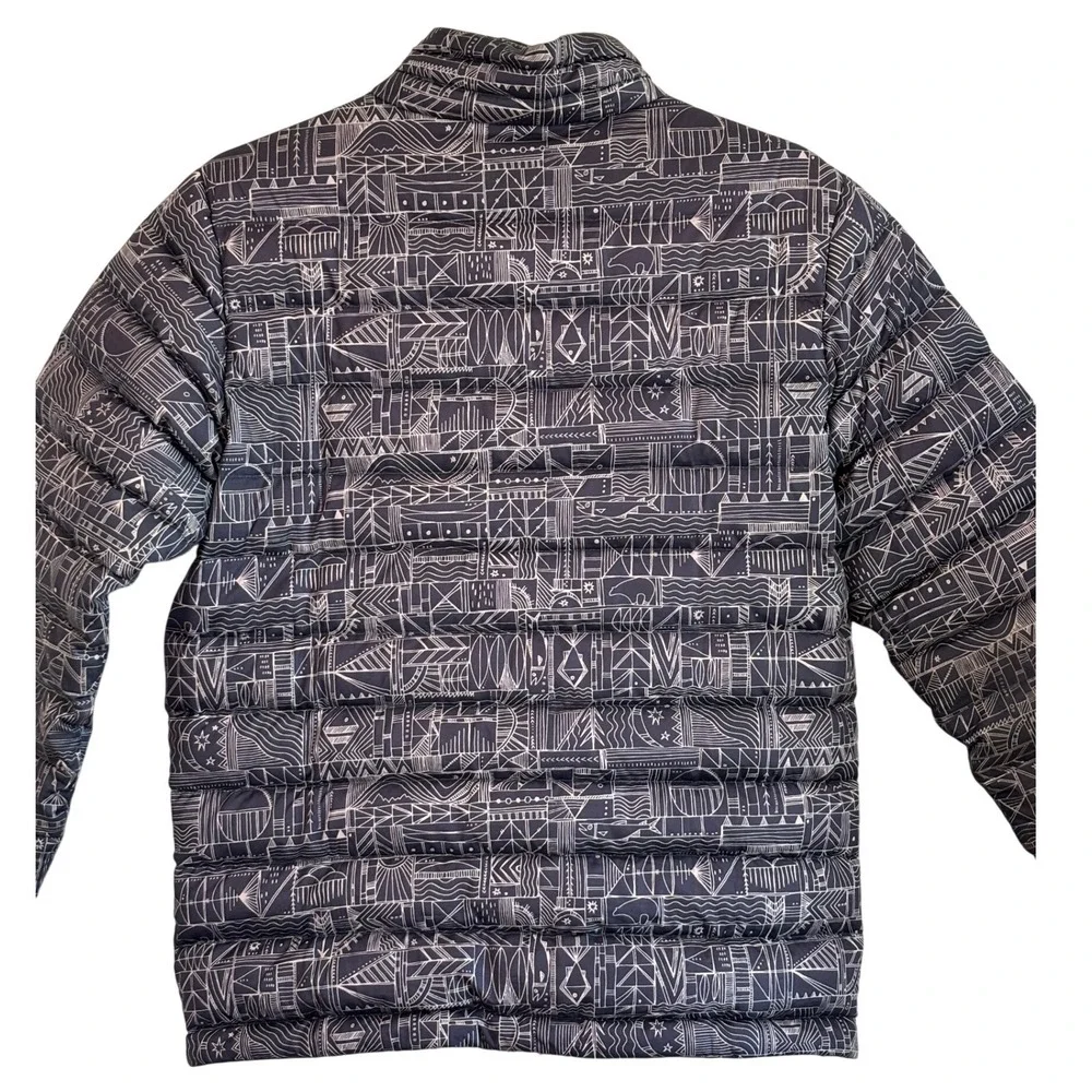 Patagonia Down Sweater Jacket Navy Blue Geometric Kids Large 12 Puffer Zip‎